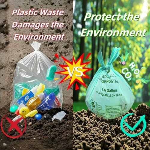BPI Certified Compostable Trash Bags 13Gallon (30 Count) - 3X Thicker Than Regular, Leak & Tear Resistant for Kitchen/Garden/Food Waste, 90-Day Breakdown in Home/Industrial Use, 0.91mils Plant-Based - Image 6