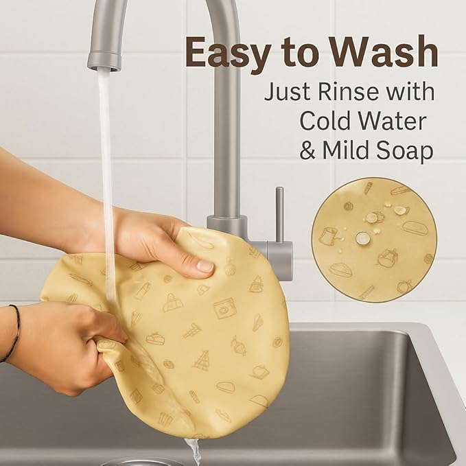 Beeswax Bowl Covers Set of 5 – Reusable Elastic Bowl Covers for Dough Proofing, Salad & Fruit Storage – Washable, Eco-Friendly Food Storage Alternative to Plastic Wrap