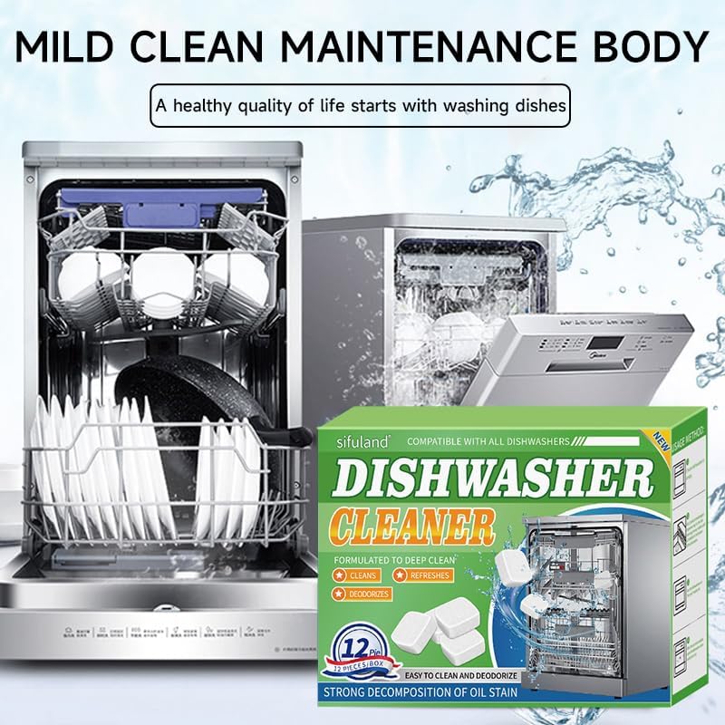 Dishwasher Cleaner and Deodorizer Tablets-12 Pack, Heavy Duty Deep Cleaning Descaler Pods for Dish Washer Machine, Removes Limescale, Odor, Grease, and Hard Water Stains, Septic Safe - Image 6