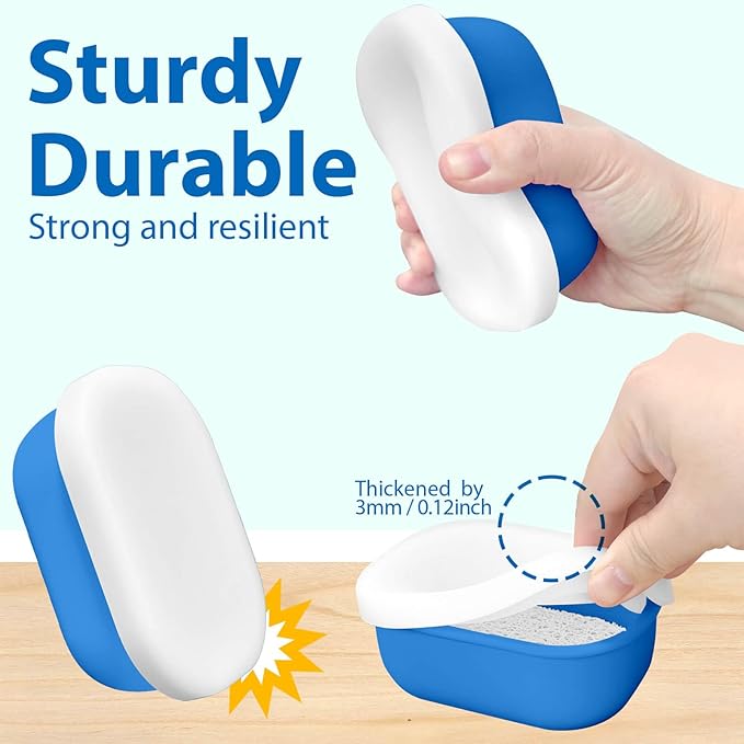 Leakproof Silicone Travel Soap Case with Drainage Layer, Silicone Bar Soap Holder Compact Portable Shatterproof Soap Container Box for Bathroom Gym Camp Travel Toiletries (KleinBlue, Clear Lid)