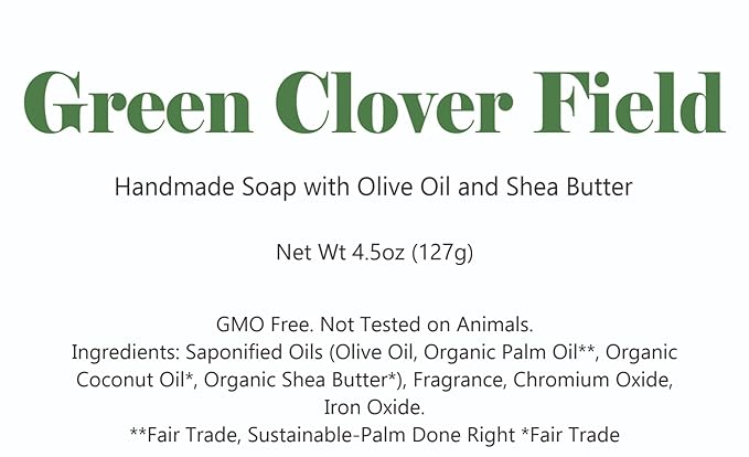 3 Pk Green Clover Field Organic Soap Bars, Handmade in USA, Natural & Cruelty Free (3 Pack, Green Clover Field)