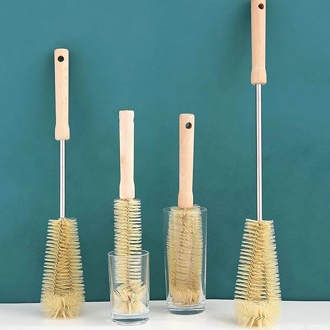 Natural Bristle Bottle Brush,Long Wooden Handle for Narrow Neck Bottles, Beer, Sports (11.8inch)