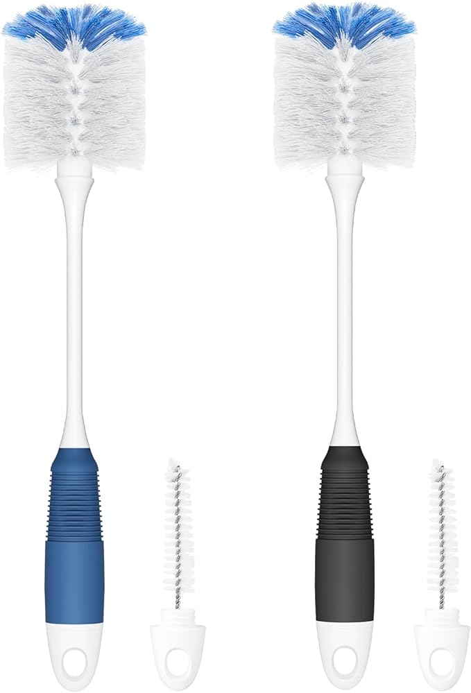 Amazer Bottle Brush Cleaner, Long Flexible Handle Bottle Brush Scrub for Water Bottles, Glasswares, Tumblers, Travel Coffee Mugs, 2 Pack