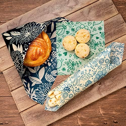 Akeeko Reusable Beeswax Food Wraps - Assorted 9 Packs, Reusable, Plastic-Free Food Storage, 5 Small, 2 Medium, 1 Large, 1 Extra Large Wraps with Flower and Birds Pattern - Image 4