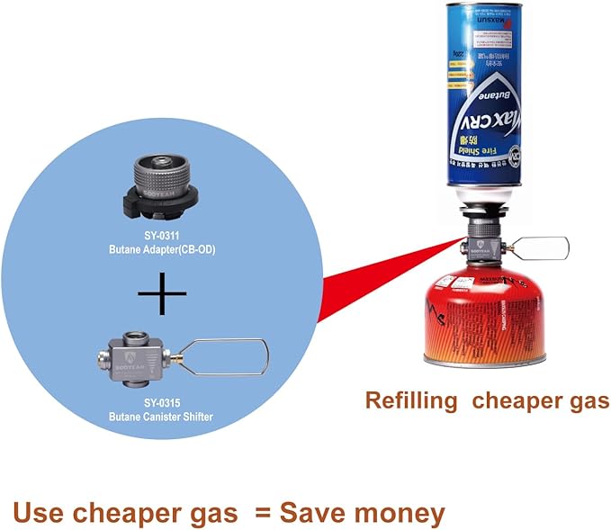 Gas Refill Adapter,Isobutane fuel refill,Isobutane Canister Shifter,Lindal Valve Canister Shifter,Gas Saver Plus,Air Vent Function,Backpacking Camping Stove Adapter
