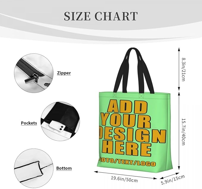 Custom Large Black Tote Bag With Pocket Extra Large Reusable Grocery Bags