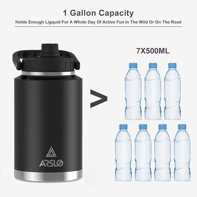 large Insulated Water Jug With Handle, One Gallon Insulated Water Bottle, 1 Gallon Stainless Steel Water Jug