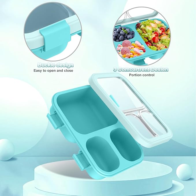 2 Pack Bento Lunch Box, Bento Box for Adults,29oz with 3 Compartments lunch box, for Trvael (Blue & Purple)