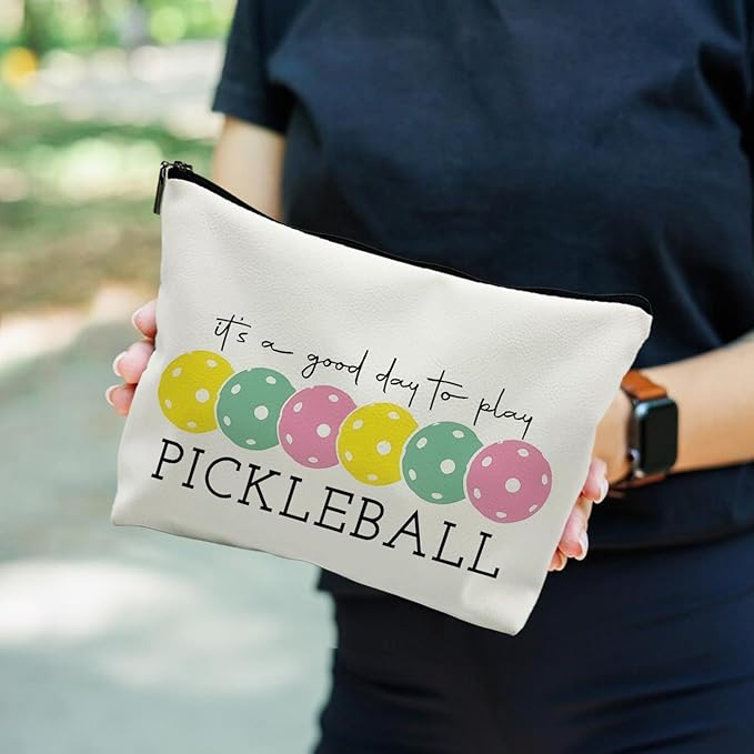 Pickleball Gifts for Women, Colorful Pickleball Makeup Bag for Women, It's a Good Day to Play Pickleball Cosmetic Bag Toiletry Bag, Gifts for Pickleball Lovers, Pickleball Stuff(PU)