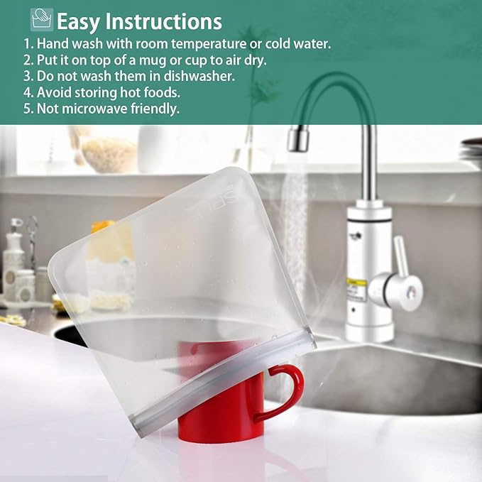 SPLF 9 Pack Reusable Gallon Freezer Bags, BPA Free 1 gallon Leakproof Silicone and Plastic Free Food Storage Bags for Meal Prep, Fruits, Sandwich, Snack, Travel Items