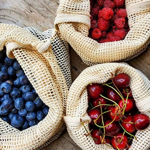Cotton Mesh Produce Bags - Washable, Organic Cotton Vegetable Storage Bags - Large Net Mesh Onion & Potato Storage Sacks - 14"x18" (6 XL) - Image 4
