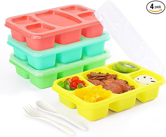 Bento Boxes Adult Lunch Containers 4 Pack, 5 Compartment Reusable Lunchable Containers for Kids, Stackable Snack Box With XXL Space for Sandwiches,Meal Prep for School