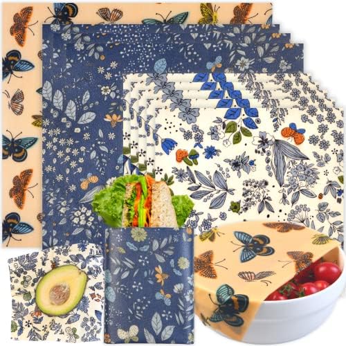 Reusable Beeswax Wrap - 9 Pack Beeswax Wraps for Food, Eco-Friendly Beeswax Food Wraps, Bread Sandwich Wrapper - Organic, Sustainable, Zero Waste, Reusable Plastic-Free Food Storage Wrap, 1XL, 3M, 5S by BYTTME