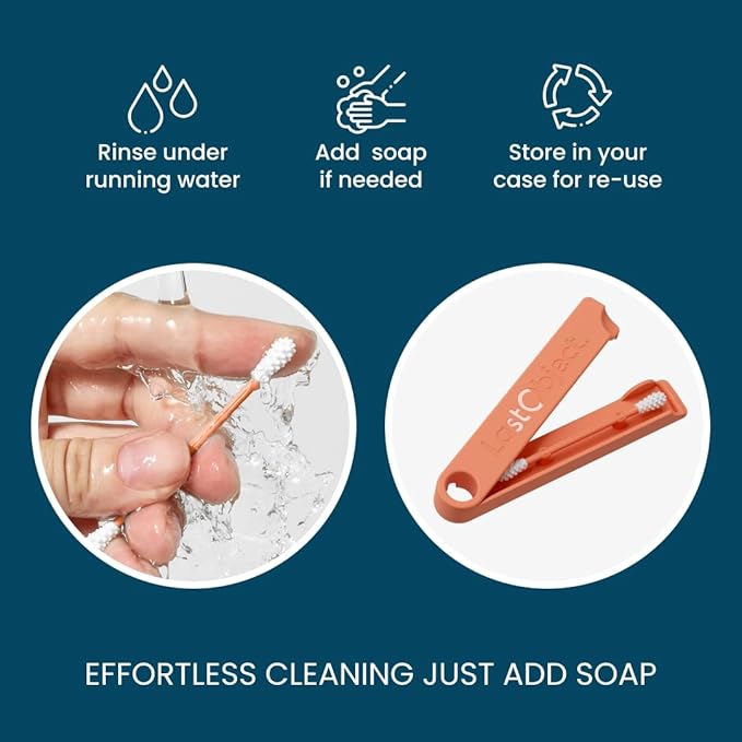 LastSwab® Reusable Cotton Swabs for Ear Cleaning - The Sustainable and Sanitary Alternative to Single-Use Q Tips - Zero Waste and Easy to Clean - Comes with a Convenient Travel Case Holder - Peach