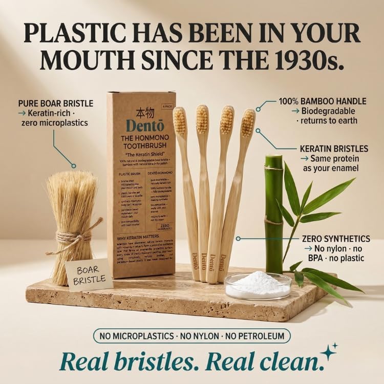 Dento 4-Pack Boar Bristle & Bamboo Toothbrushes, Keratin for Polish - Image 3
