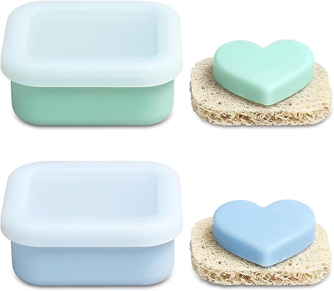 OTHIX 2 Pack Leakproof Silicone Travel Soap Case, Small Bar Soap Holder Container with Drainage Layer & Mini Portable Soap Dish for Shampoo Bar, Bathroom, Gym, Travel, Camping (Baby Blue & Sage Green)