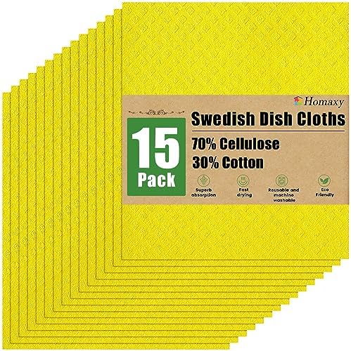 Homaxy Swedish Dishcloths for Kitchen, 15 Pack, Yellow by Homaxy