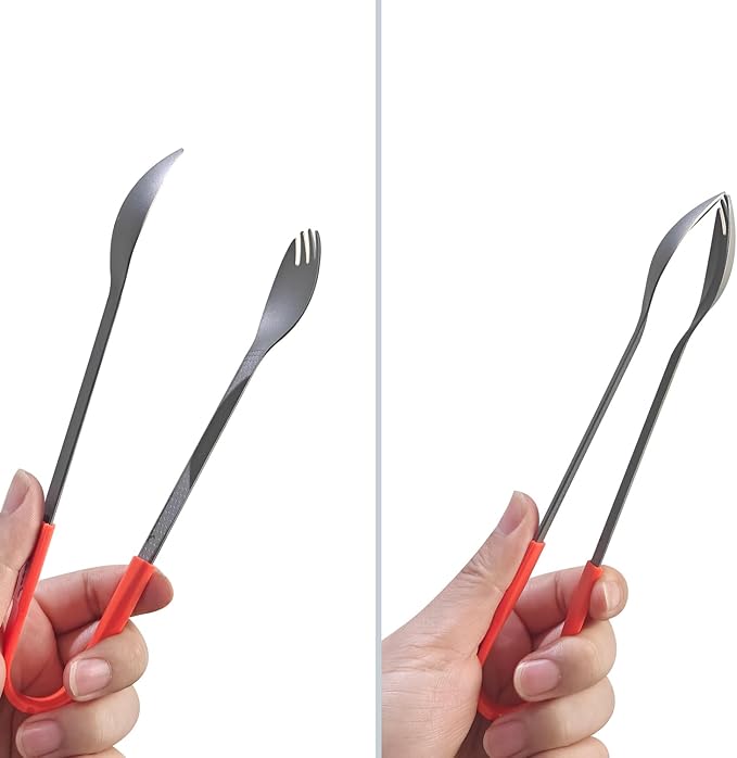 3 in1 Titanium Ultralight Cutlery Set, Long Handle Spoon and Spork, Camping tong, Travel Utensils with Bag (22CM)