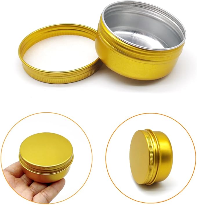 10pack 50ml Aluminum Tin, 50 Gram Gold Container Leak Proof Cosmetic Jars, 50g Small Makeup Containers Round Screw Lids for Cosmetic, Salves, Lip Balms, Toner, Cream, Candle, Tea, Beads, Wax
