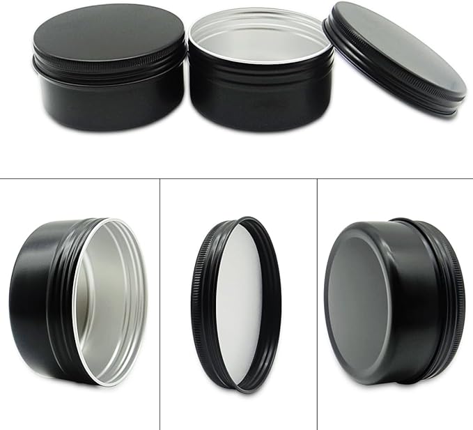 4pack 200ml Aluminum Tin, 200 Gram Black Empty Travel Cosmetic Sample Containers with Screw Cap Lid, 200g Metal Tins Can Storage Travel Jars for DIY Crafts, Lip Balms, Face Cream, Candle, Tea