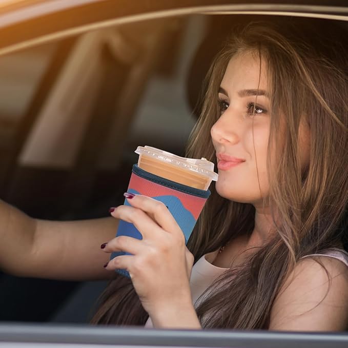 Reusable Insulated Neoprene Iced Coffee Cup Sleeve, Durable Drink Sleeve for Cold Beverages, Beverage Holder for Iced Coffee, Mountain Hush