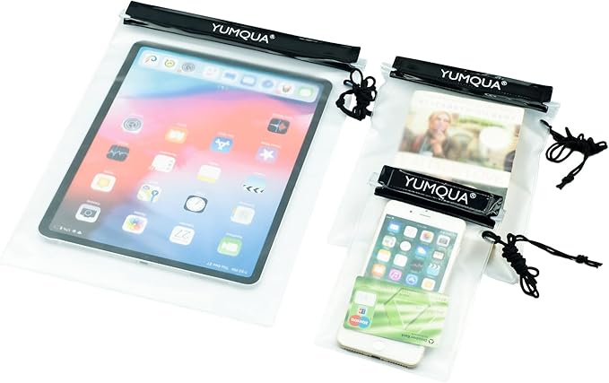 YUMQUA Clear Waterproof Bags, 3PACK Water Tight Cases Water Proof Pouch Small Dry Bags for Camera Mobile Phone Maps Pouch Kayak Military Boating Document Holder
