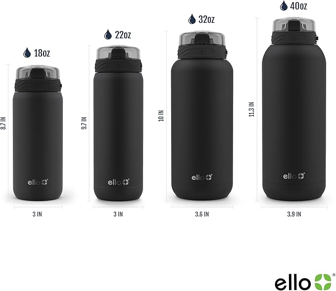 Ello Cooper 32oz Stainless Steel Water Bottle Vacuum Insulated with Straw and Carry Handle, Leak Proof Locking Lid with Soft Silicone Spout, Dishwasher Safe, Figgy Pudding