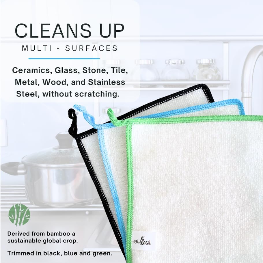 Whiffkitch Dishcloths Kitchen Dishrag Cleaning Scrub Reusable 3pk 6x7in - Image 3