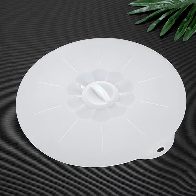 VALICLUD Food Grade Silicone Pan Lid Extra Large Round Suction Sealing Cover for Bowls and Plates Microwave Dishwasher Safe White Semi-transparent