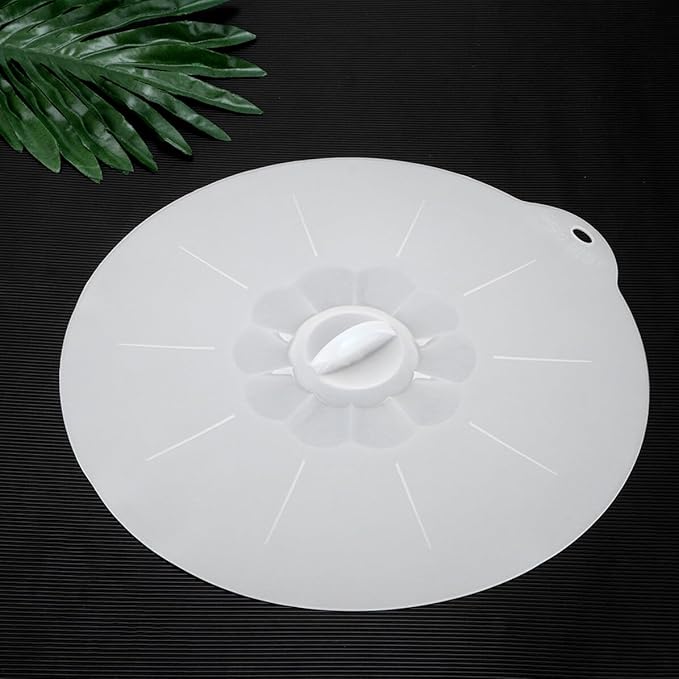 VALICLUD Food Grade Silicone Pan Lid Extra Large Round Suction Sealing Cover for Bowls and Plates Microwave Dishwasher Safe White Semi-transparent