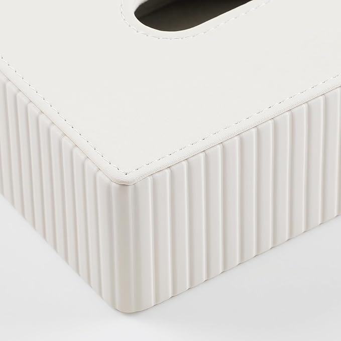 PU Leather Short Tissue Box Cover Rectangle, Small Tissue Box Holder with Magnetic Closure, Decorative Rectangular Tissue Holder for Bathroom Car Office (Ivory)