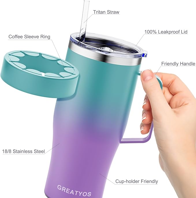 Universal Iced Coffee Sleeve with Handle - Insulated Double Wall Reusable Stainless Steel Holder Insulator for Cold Drinks Fits Small Medium Large To Go Cups Gifts for Men Women Him Her (Fairyland)