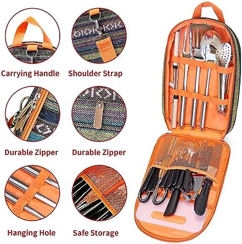 Portable Camping Kitchen Utensil Set-27 Piece Cookware Kit, Stainless Steel Outdoor Cooking and Grilling Utensil Organizer Travel Set Perfect for Travel, Picnics, RVs, Camping, BBQs, Parties and More - Image 2