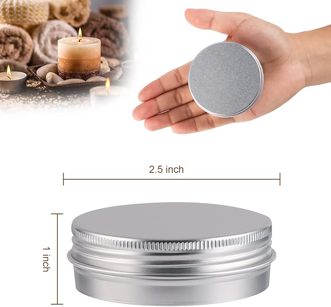 48 Pcs Aluminum Round Cans with Lid, 2 Oz Metal Tins Food Candle Containers with Screw Tops for Crafts, Food Storage, DIY (Silver)