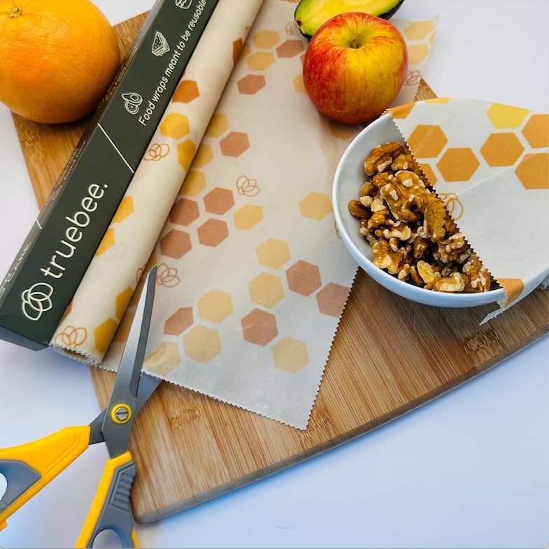 Truebee Reusable Beeswax Food Wrap Roll 13” by 55”, – Non Toxic, Plastic Free, Silicone Free, Sustainable, Environmentally Friendly, Organic Cotton Beeswax Wrap, Cut to Size, Signature Design - Image 2