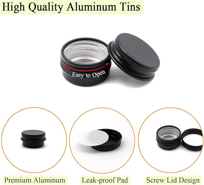 30 pack 5 ml Black Lip Balm Tin Cans, 5g Mini Aluminum Makeup Sample Containers with Screw Lid, Empty Metal Tins Pot Storage Travel Jars for Cosmetic, Cream, Candle, Tea, 5 Gram Small Tins