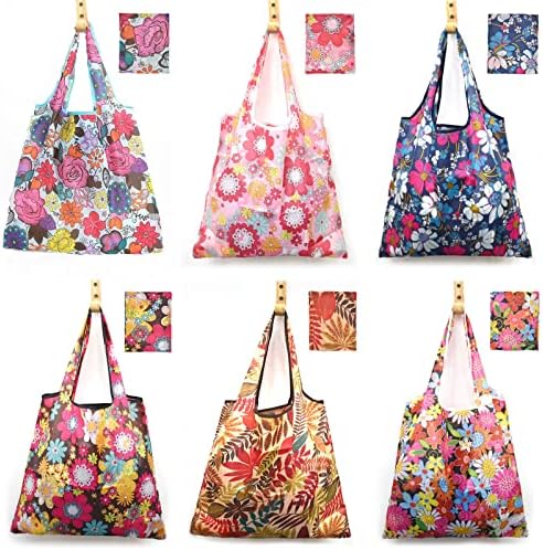 6 Pcs Reusable Grocery Bags Xlarge 50LBS Foldable Grocery Shopping Bags Washable Beach Bag Ripstop Nylon Tote Bags by MRYUWB