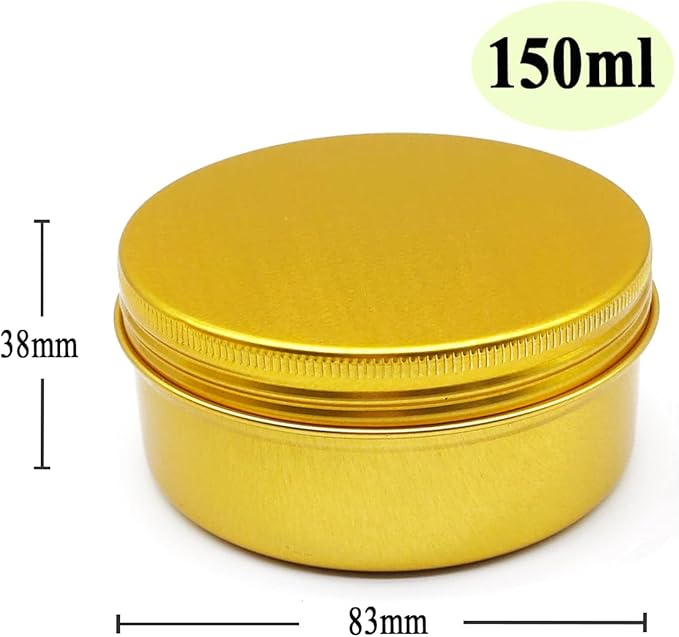 6pcs 150ml Aluminum Tin Jars with Screw Cap Lids, 5oz Empty Makeup Lip Balm Containers Round Travel Jars Cosmetics Pots, Gold Metal Cans for Slime Salve Cream Candle Powder Tea Beads Paints