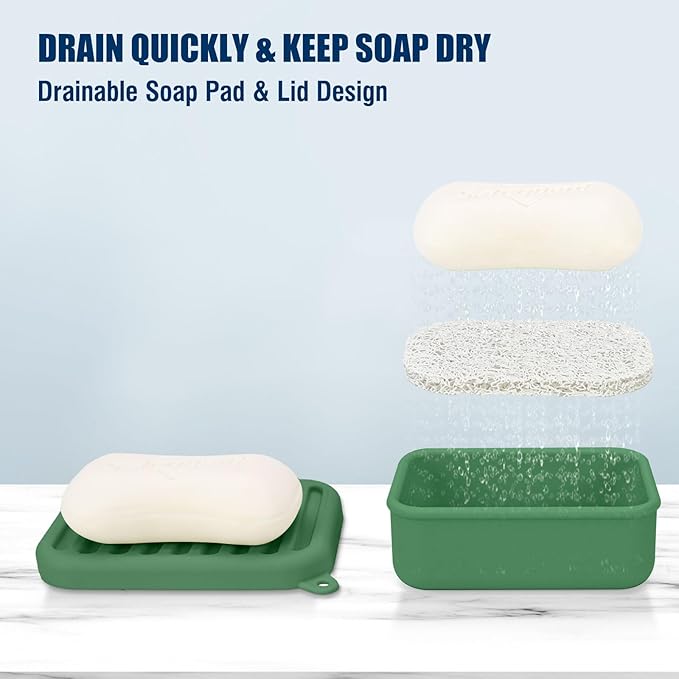 Superior Leak-Proof Silicone Travel Soap Case with Drainage Lid/Layer, Compact Bar Soap Container, Durable Soap Holder for Camping, Gym, and Travel Size Toiletries (Mint-Green)
