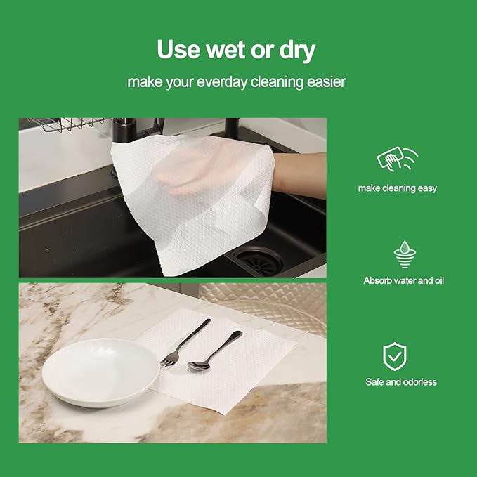 Kitchen Disposable Cloths – Wet/Dry Dish-Use Dishcloth, Super Durable, Reusable Paper Towel – Used for Various Cleaning Scenarios – 4 Roll 200 Sheets （White）