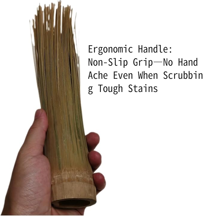 Bamboo Wok Brush, 100% Traditional Natural Handmade from Natural Sturdy Bamboos, Refined Cleaning, Powerfully Scrub Pots Frying, Wok, Cylindrical, Iron Clay, Stainless Steel, Non-Stick Pot