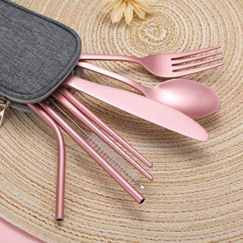 Portable Stainless Steel Flatware Set, Travel Camping Cutlery Set, Portable Utensil Travel Silverware Dinnerware Set with a Waterproof Case (Pink) - Image 2
