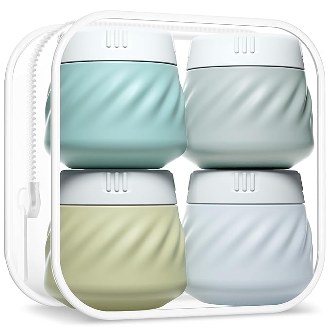 Gemice BPA-Free Silicone Travel Cream Jars with Clear Bag, Leak-proof Toiletries Containers for Cosmetic Face Body Hand Cream (4 Pack)