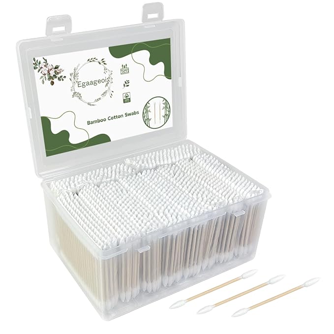 Egaageoi 1000 Count Pointed Cotton Swabs - Double Precision Tips with Bamboo Stick for Beauty and Personal Care - for Eyebrow And Eyelash Application, Manicures And Nail Art, Cleaning Ears And Nose