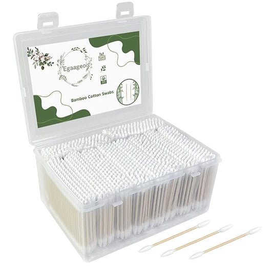 Egaageoi 1000 Count Pointed Cotton Swabs - Double Precision Tips with Bamboo Stick for Beauty and Personal Care - for Eyebrow And Eyelash Application, Manicures And Nail Art, Cleaning Ears And Nose
