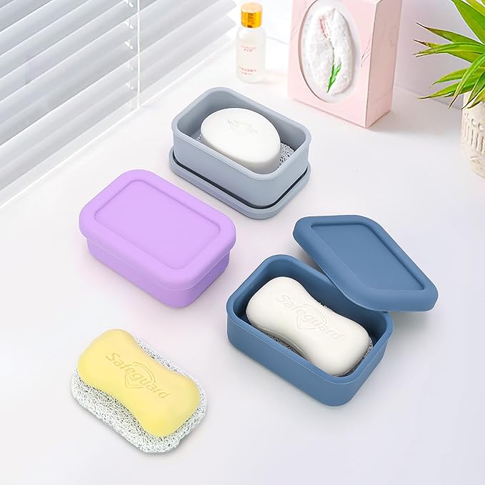 Enhanced Leak-Proof Silicone Soap Case with Drainage Layer. Portable Travel Soap Container for Camping,Gym .Shatterproof Compact Bar Soap Holder (Light Gray)