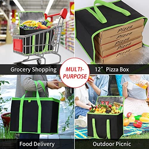 1-Pack Insulated Reusable Grocery Shopping Bag, X-Large, Black-Green - Image 5