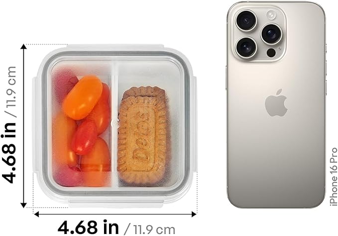 carrotez 2 Compartment Small Snack Containers, Mini Snack Containers for Mini Fridge, Small Food Storage Containers, Airtight Lids, Reusable, 1.1 cup, 6 PACK