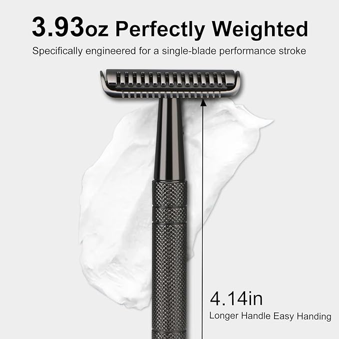 Safety Razors for Men and Women, Single Blade Razor, Reusable Metal Razor, with 10 Double Edge Blades, Stainless Steel Handle, Smooth Close Gentle Shave, Black