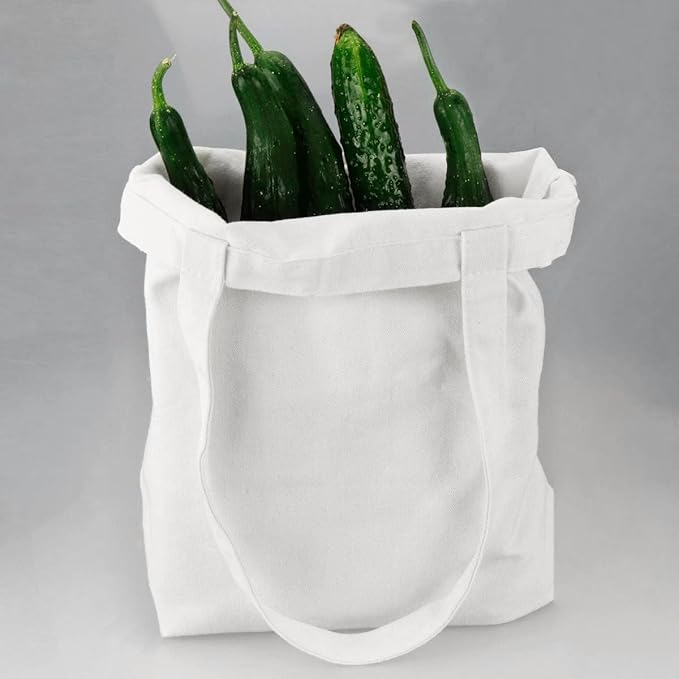 Faylapa 6 Pcs Canvas Tote Bags,Heavy Duty and Strong Easter Hunter Bag Shopping Grocery Bag Blank Cotton Bags for Decorating Christmas Crafts DIY,Painting (White, 13.6"x 15.3")
